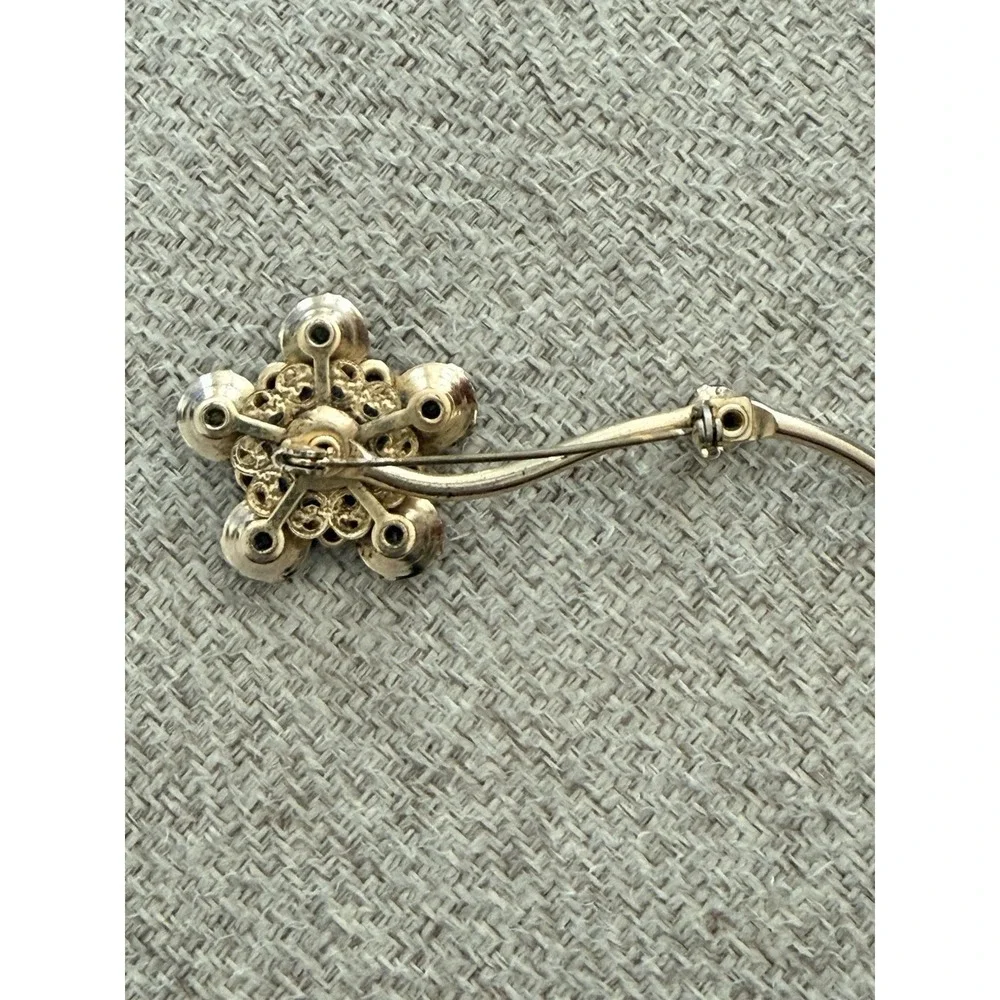 Vintage Red Pink Rhinestone Flower Brooch Gold Tone Floral Pin‎ Statement